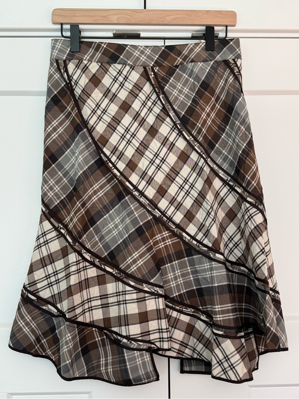 Mexx Plaid Midi Skirt in Brown and Cream